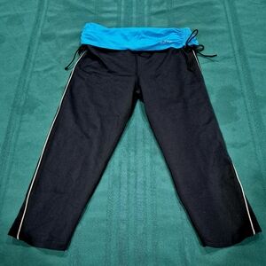 Bebe Sport Black/Sky Blue Foldover Cropped Pants - S/M.